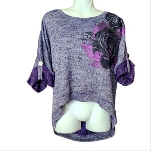 Vanity Crop Top Purple Floral Knit Sweater